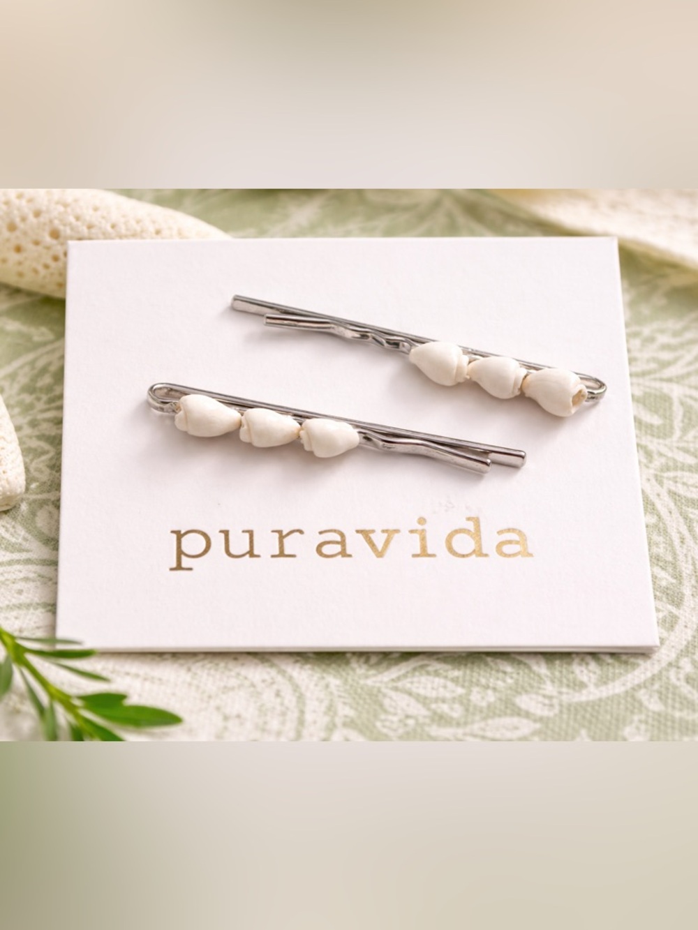 Pura Vida Silver Shell Hair Pins Set of 2 | Coastal Beachy Hair Clips